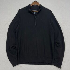 Reaction Kenneth Kole Mens Black 1/4 Zip Mock Neck Knit Sweater Size L